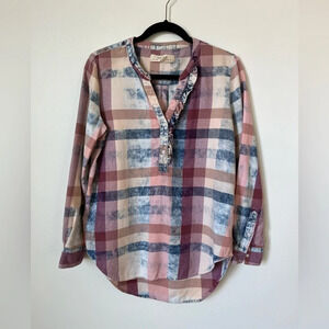 Anthropologie Isabella Sinclair Plaid Popover Long Sleeve Henley Top XS